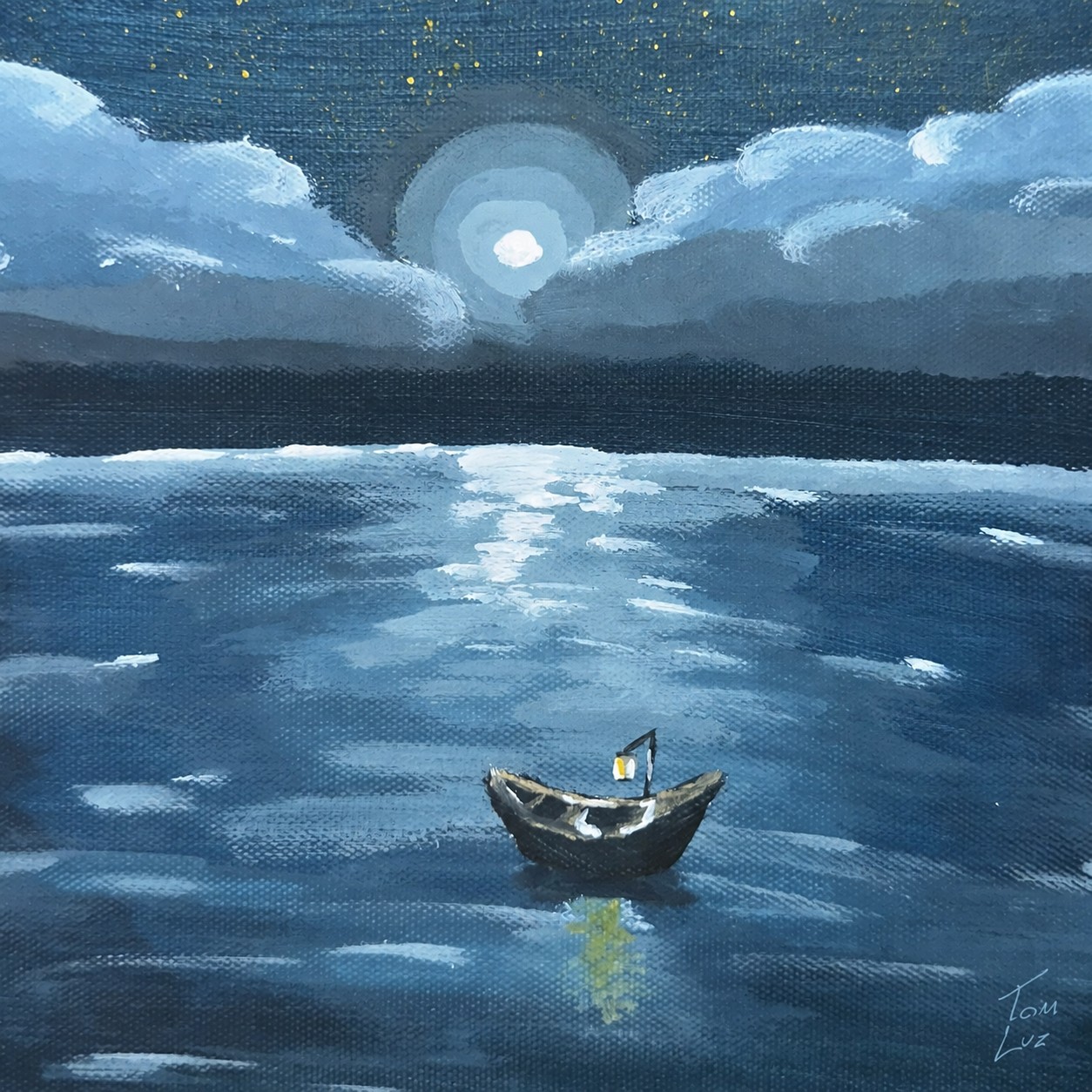 Arte do EP Ontem, é você?: um barco sob a lua no mar à noite